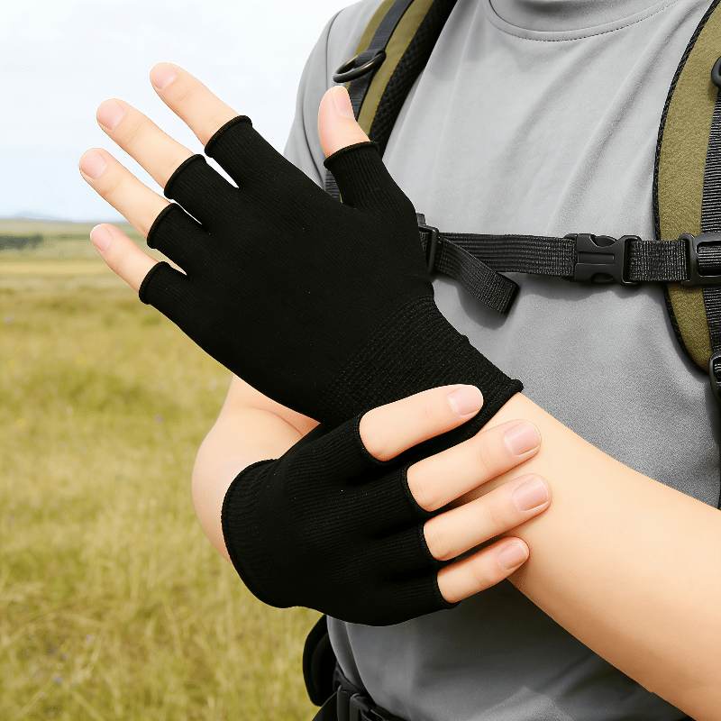 Cycling To Work - Sarung Tangan Rajut Hitam Setengah Jari,